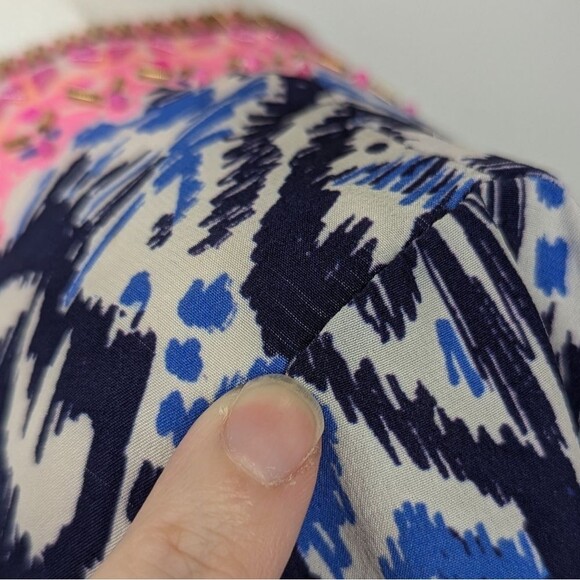 Lilly Pulitzer Beaded 100% Silk Pink Blue Renato Dinner Tunic Oh My Cod Large - Picture 12 of 15